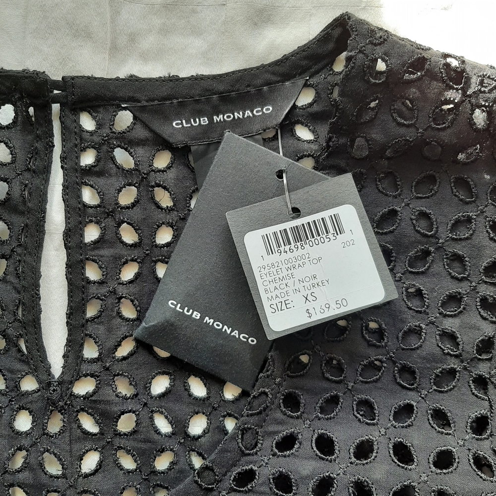 Club Monaco Puff Sleeve Eyelet Top in Black - Picture 5 of 11